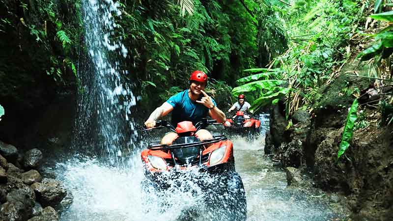 Bali ATV Quad Bike through Tunnel, waterfall and White Water Rafting Combination